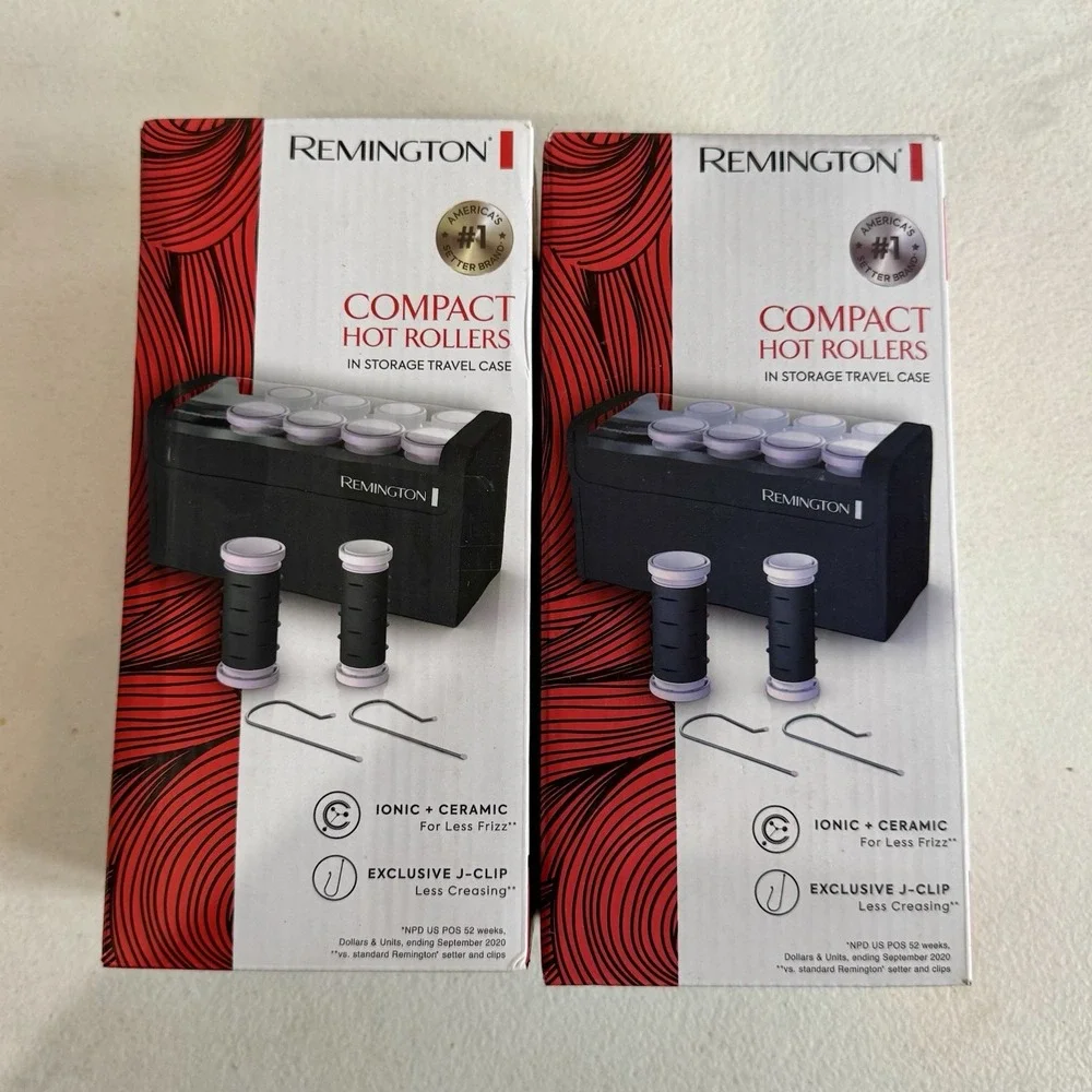 2 Remington Compact Ceramic Dual Voltage Hot Rollers in Storage Travel Case -New